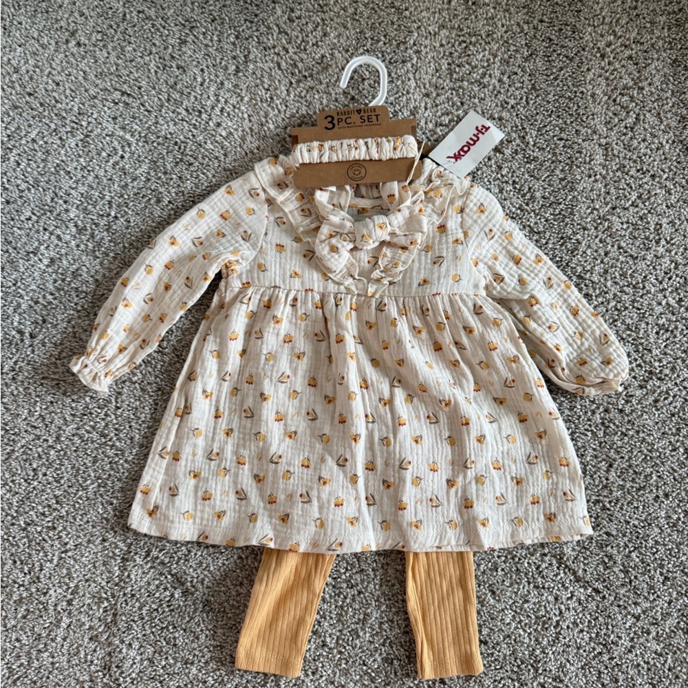 Rabbit + Bear 3-Piece Outfit Set dress and leggings set– Size 12 Months (NWT) - Picture 2 of 8